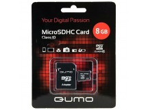 Карта памяти MicroSD 8GB Qumo Class 10 + SD адаптер