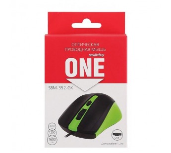 Мышь оптическая Smart Buy ONE 352, зеленая/черная#147601
