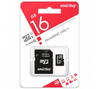                         16Gb карта памяти Smartbuy microSD + SD адаптер class10 UHS-I#1214551