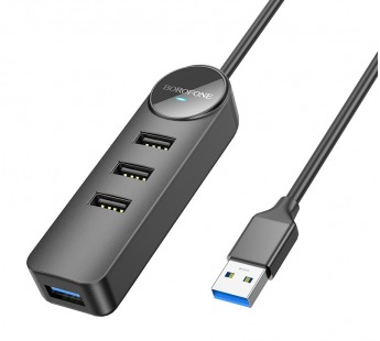 USB HUB Borofone DH5 Erudite 4в1 (USB - USB3.0/USB2.0*3) 20см черный#1934740