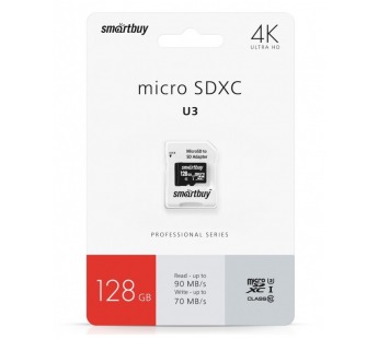 Micro SDXC карта памяти 128ГБ SmartBay PRO U3 R/W:90/70 MB/s class 10 (с адаптером)#1969974