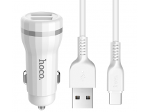 Автомобильное зарядное устройство USB Hoco Z27 (2 порта, кабель Type-C) Белый