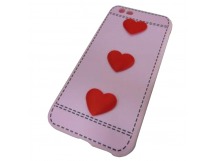                             Чехол силиконовый iPhone 6 под кожу со строчкой с сердцами розовый*