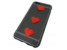                             Чехол силиконовый iPhone 6 под кожу со строчкой с сердцами черный*