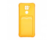Чехол с кармашком для Xiaomi Redmi Note 9 прозрачный (009) оранжевый