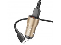 АЗУ с выходом USB Borofone BZ19 Wisdom (2USB/2.4А/кабель Lighting) золотистое