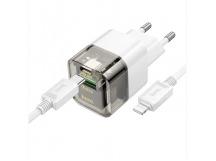 Адаптер Сетевой Hoco C131a USB/Type-C 30W + кабель Type-C-Lightning (transparent black) (222416)